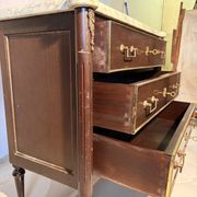 Commode with 3 drawers in Louis XVI style, marble and gilded bronze.