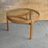 Nest tables in blonde teak with glass tops by Nathan, 1960s (set of 3)