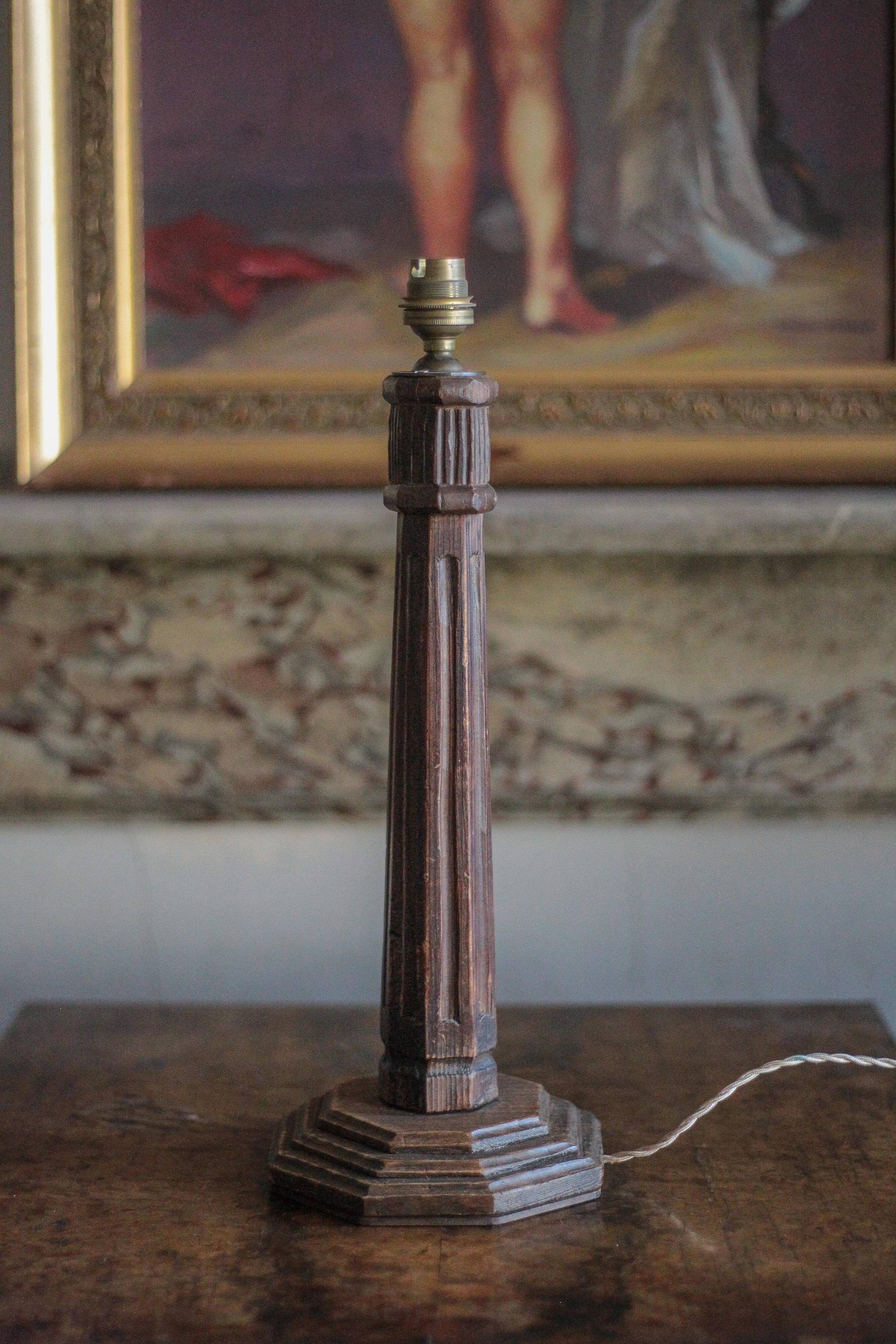 Wooden lamp, vintage turned wood lamp base, table lamp