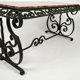 Coffee table in marble and wrought iron, circa 1940