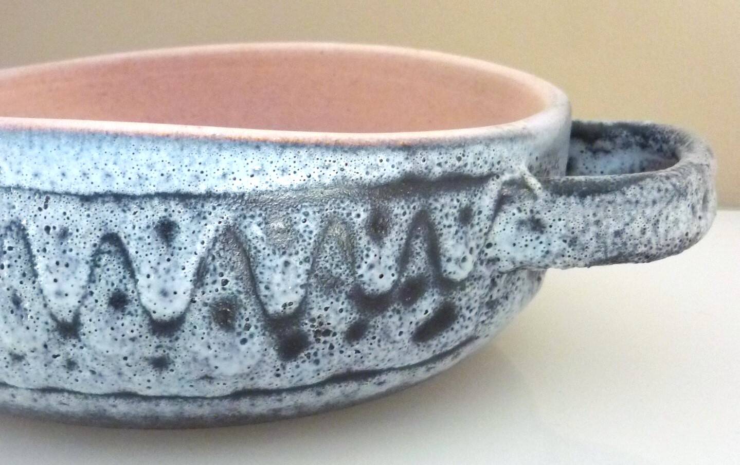 Oval enamelled ceramic dish, signed Jean Austruy, 50s/60s design