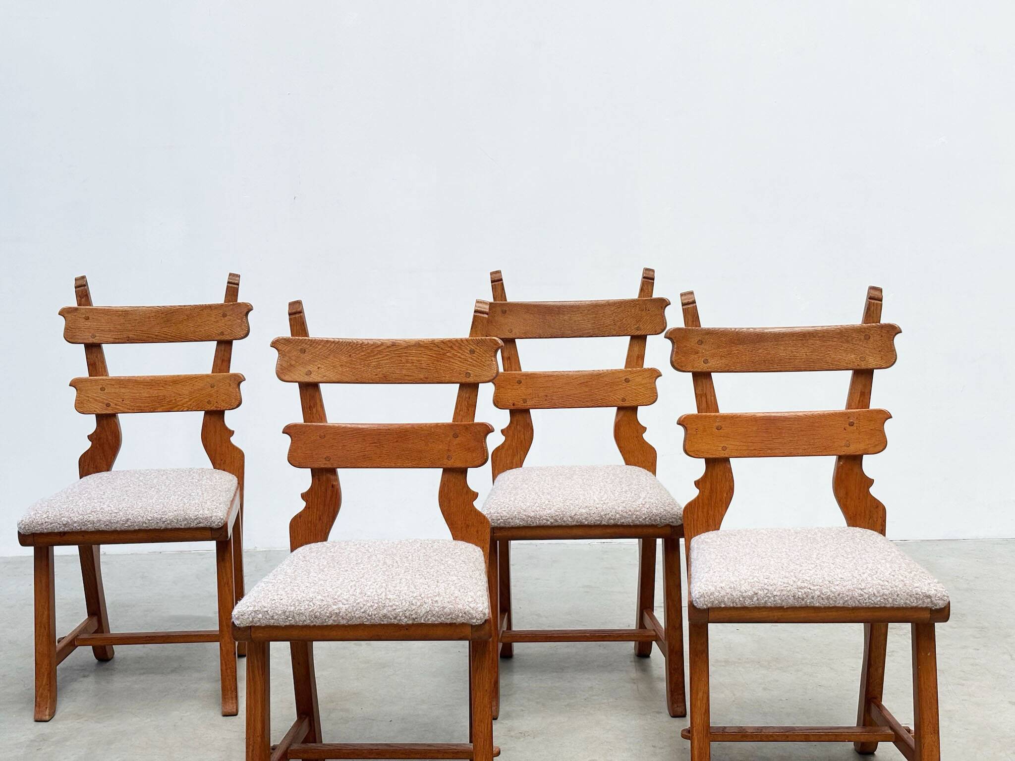 Set of six French brutalist dining chairs