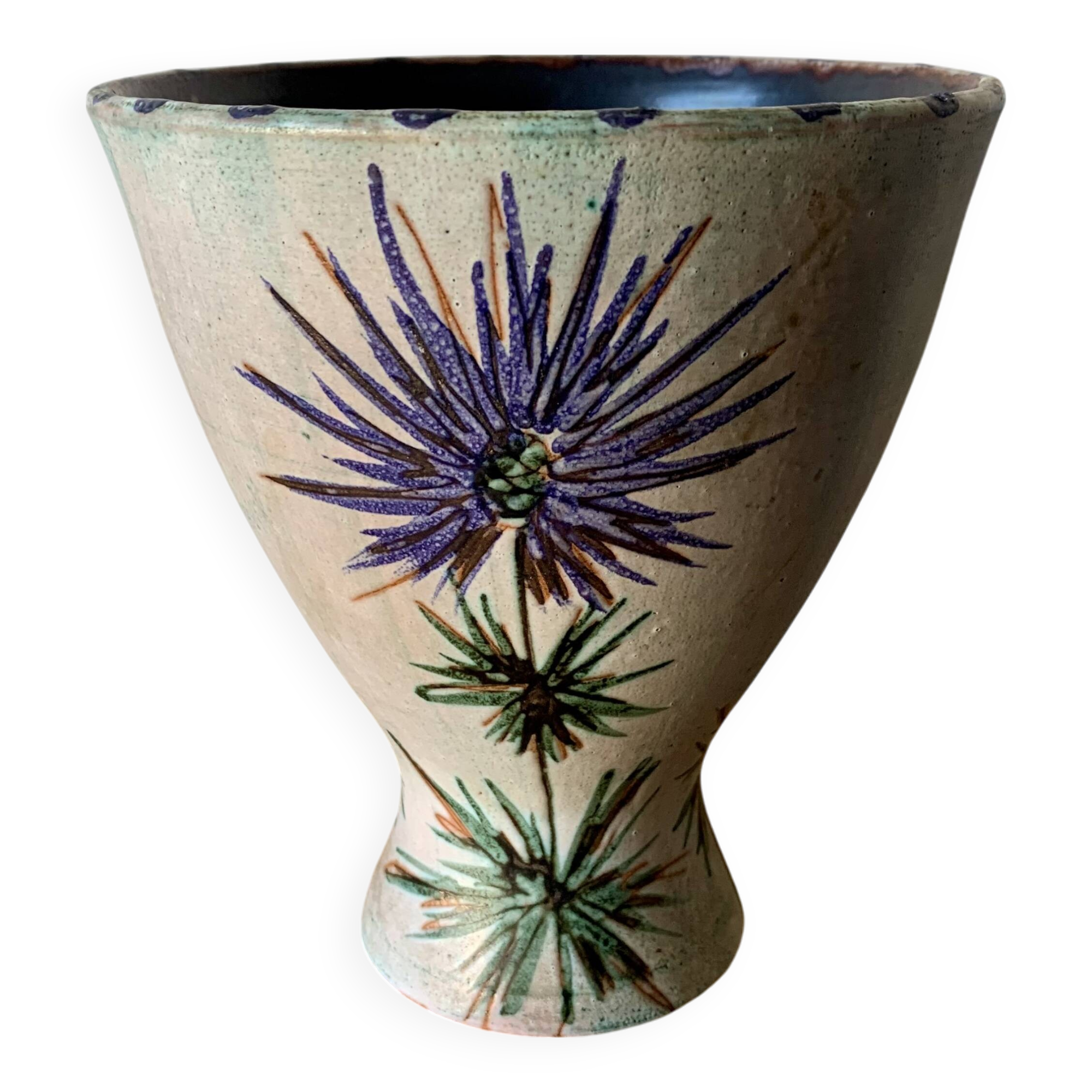 Vintage Ceramic Vase with SAVOIE Thistles