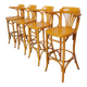 Set of 4 Vintage Bentwood High Pub Chairs with Armrests / Natural Wood Colo