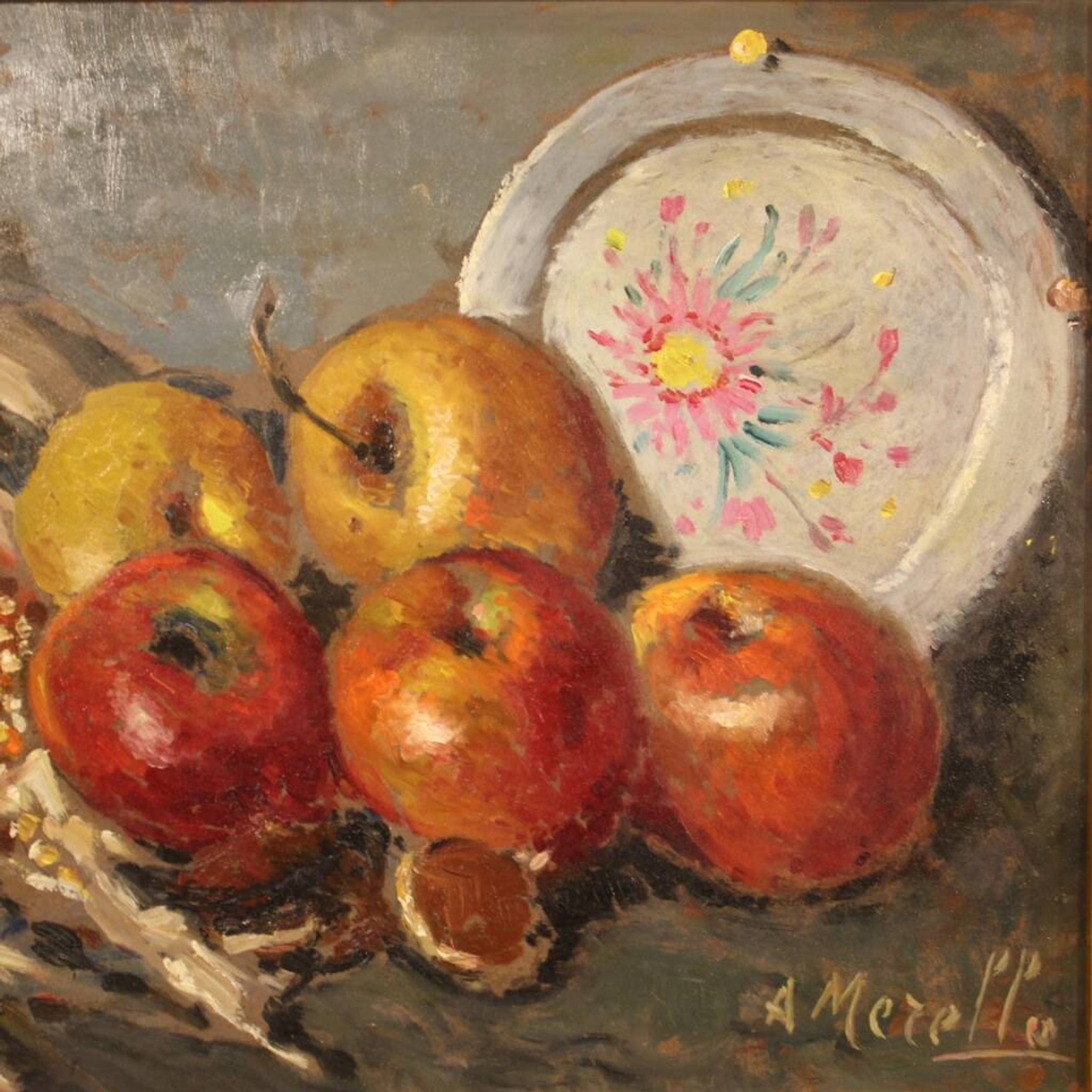 Tableau italien nature morte signé A. Merello du 20ème siècle