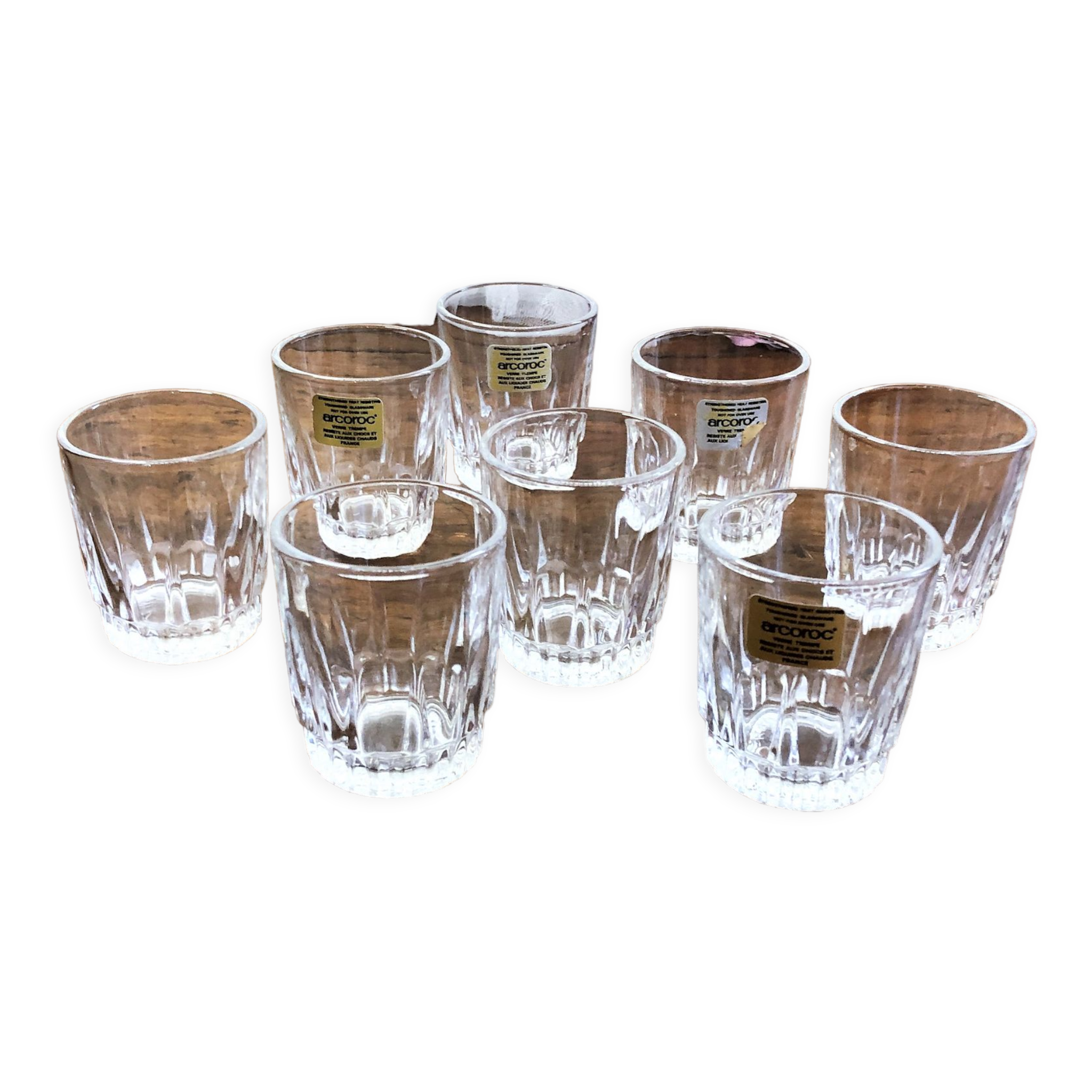 Set of 8 cut glass shot glasses France Arcoroc