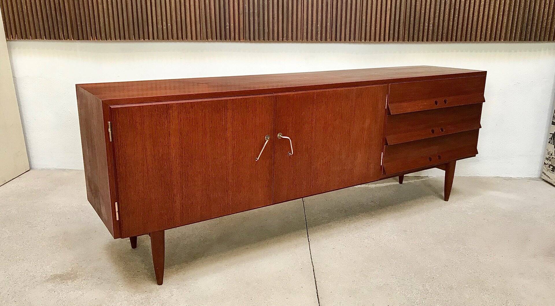 Mid-Century Modern Teak sideboard with brass handles, Germany 1960s