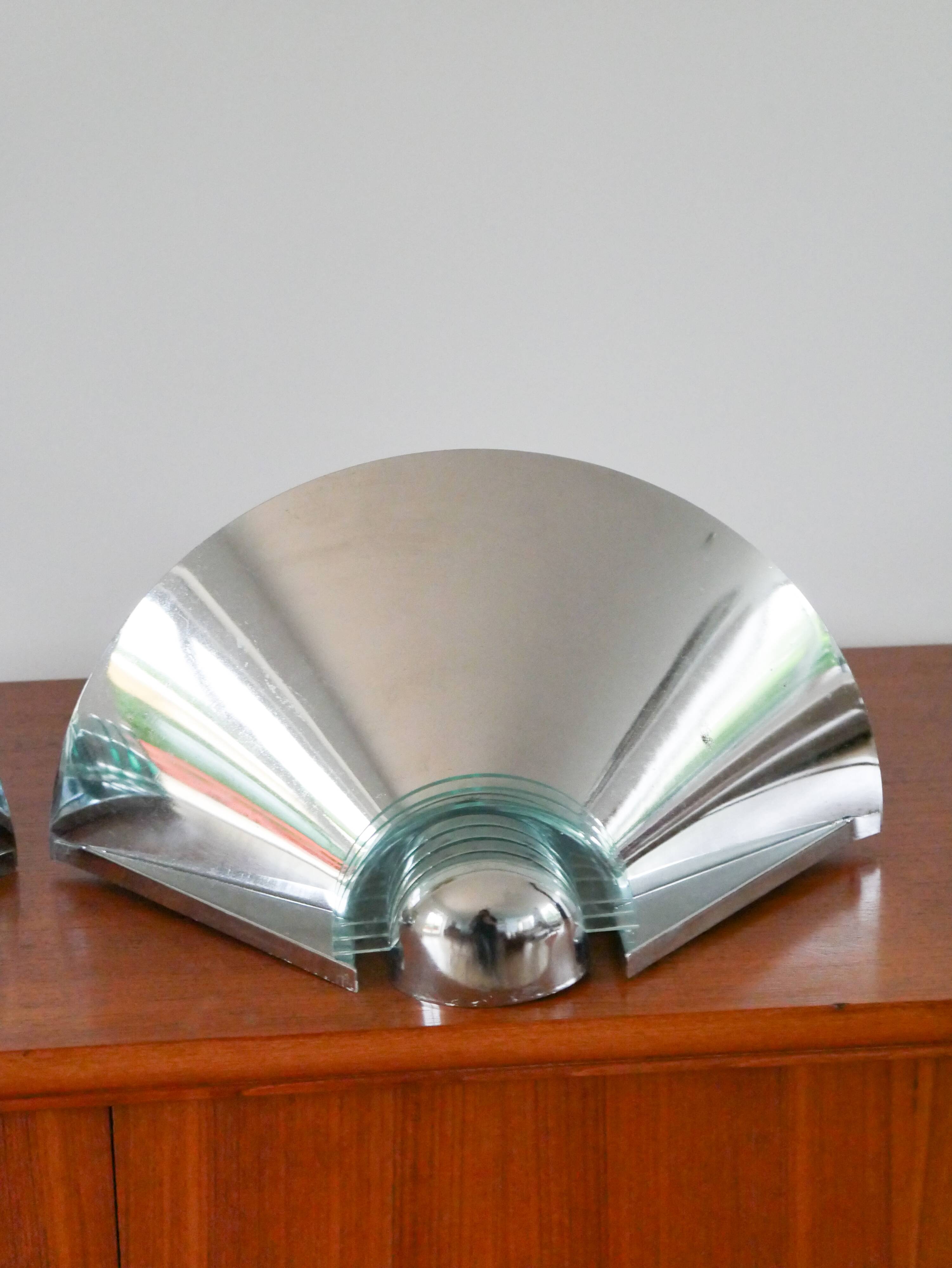 Pair of chrome and blue plexiglass wall lights, Made in Germany, Design, 1970