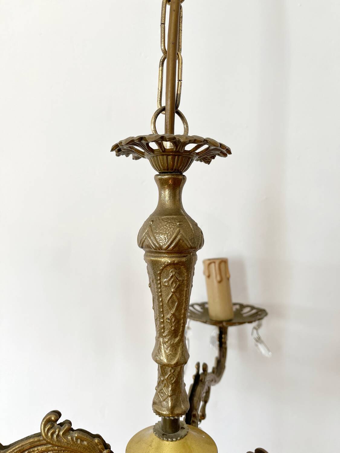 Antique 3-arm brass chandelier with tassels