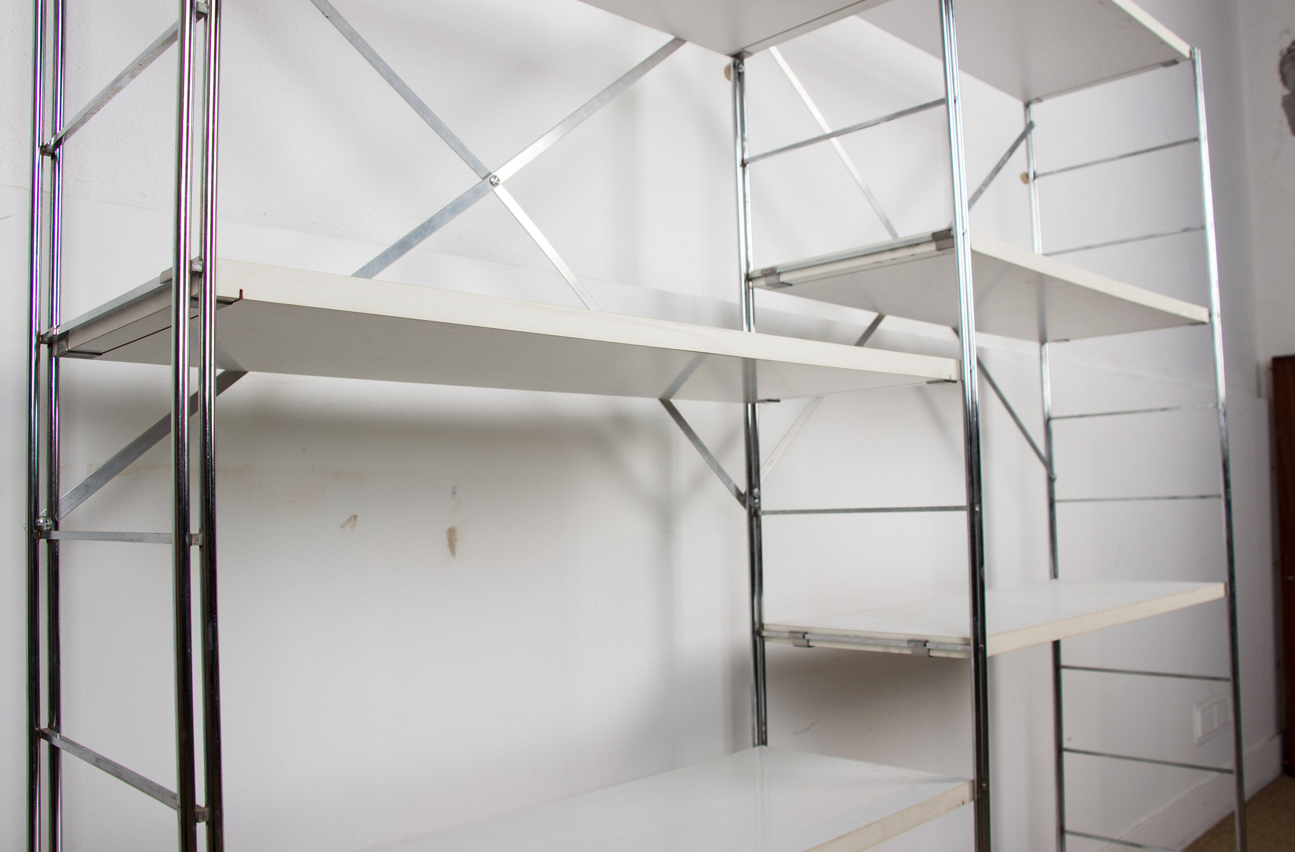 Vintage modular shelving unit in wood and aluminum, 1970s