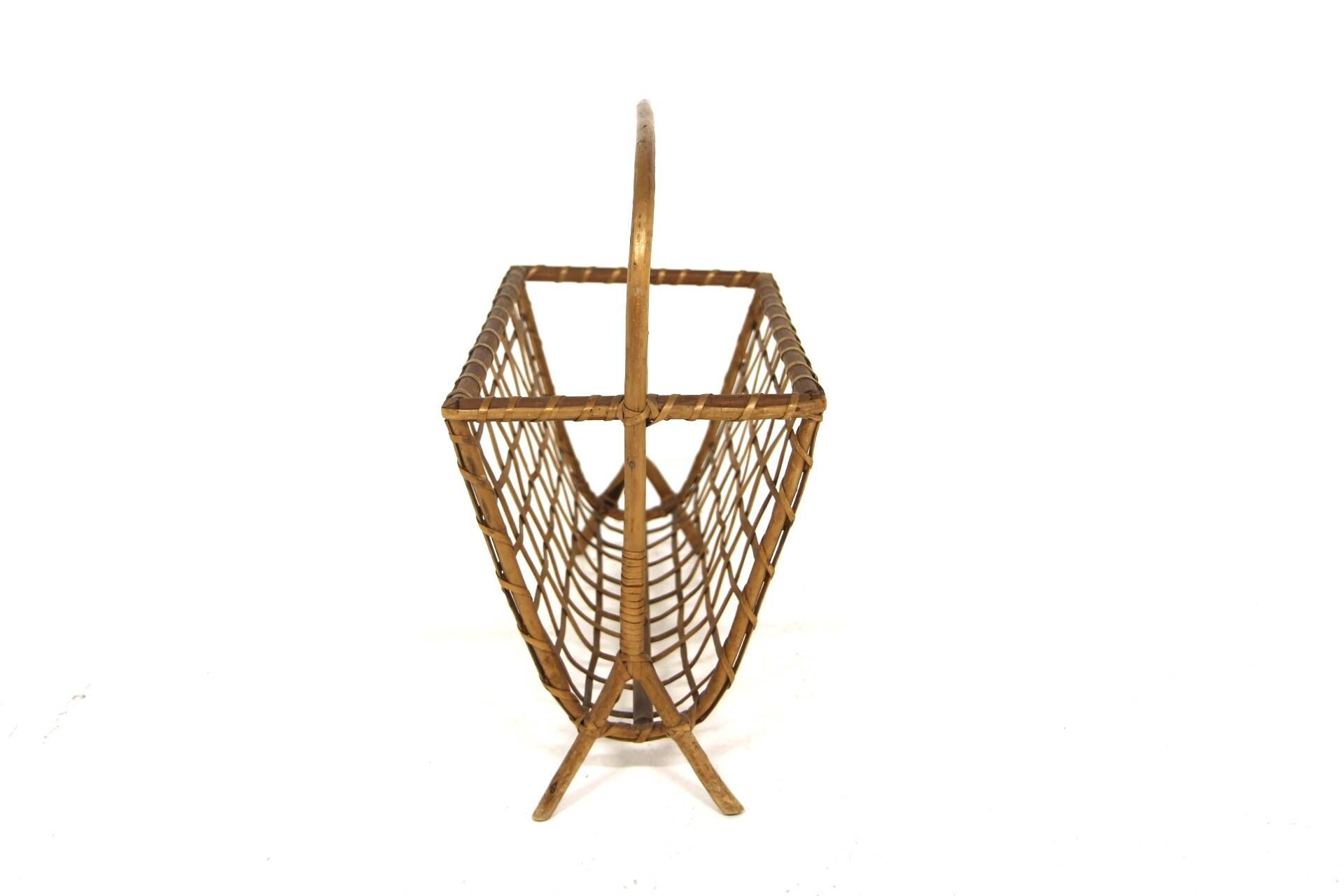 Scandinavian rattan magazine rack, Sweden, 1950