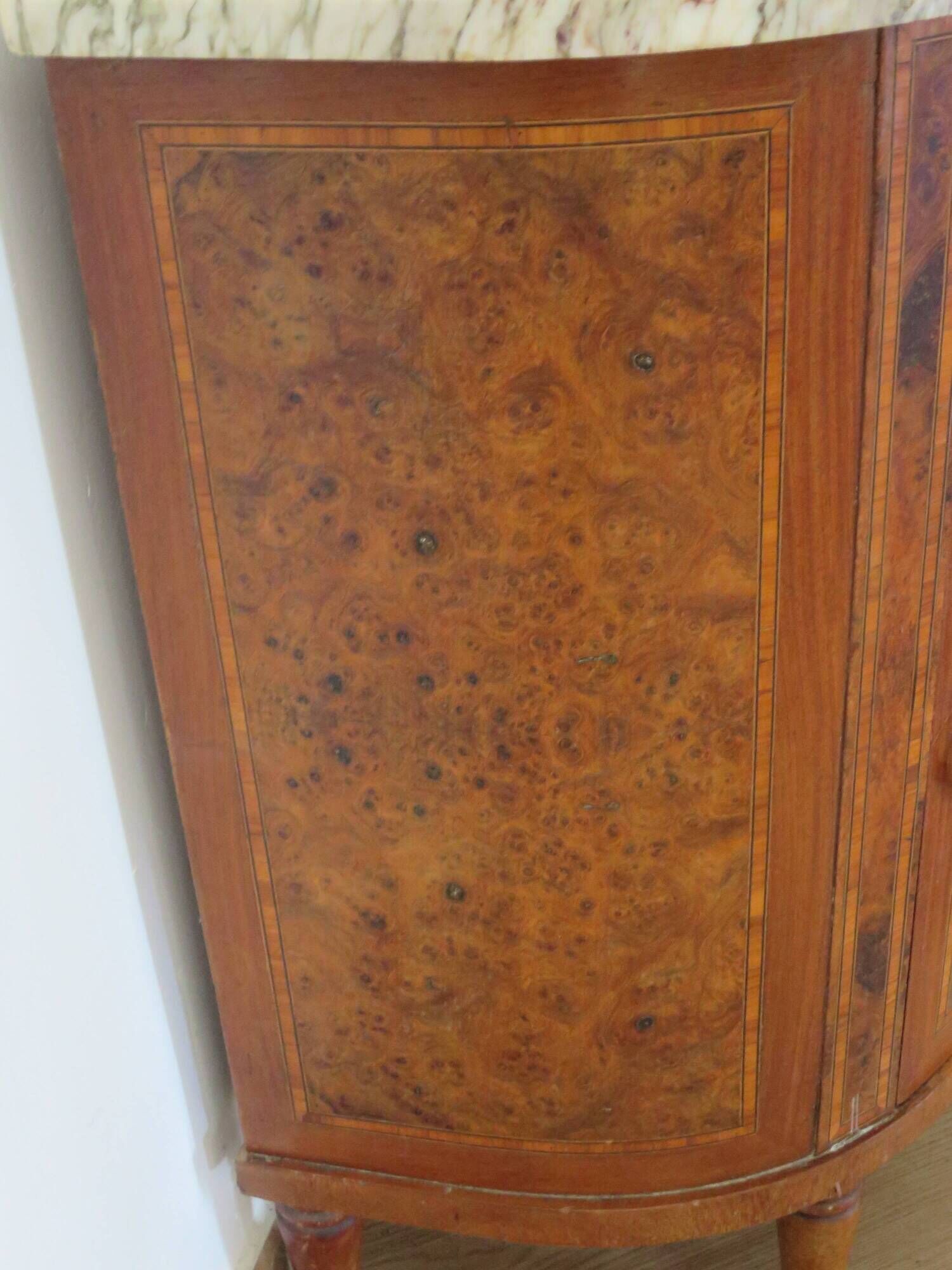 Small chest of drawers - Half-moon table - Louis XVI style - Elm burr veneer - Pla