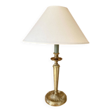 Lampe laiton, câble tissu 2M , abat-jour coton