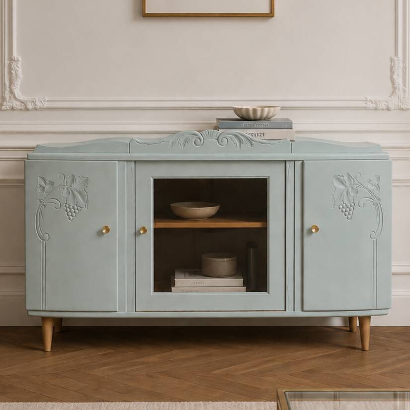 Art Deco sideboard in solid wood – Verdigris – 140 cm