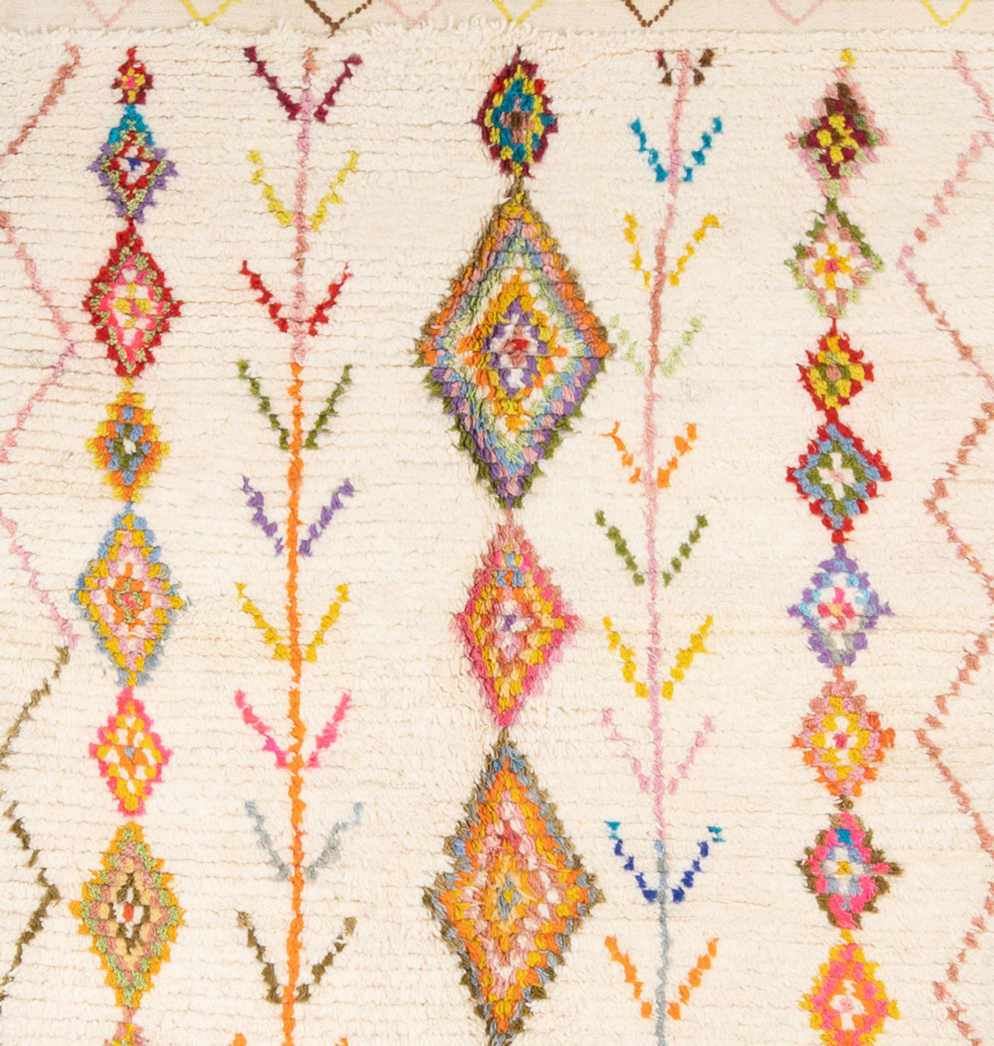Berber carpet blessed ecru ourain with colored patterns 245 x 150 cm