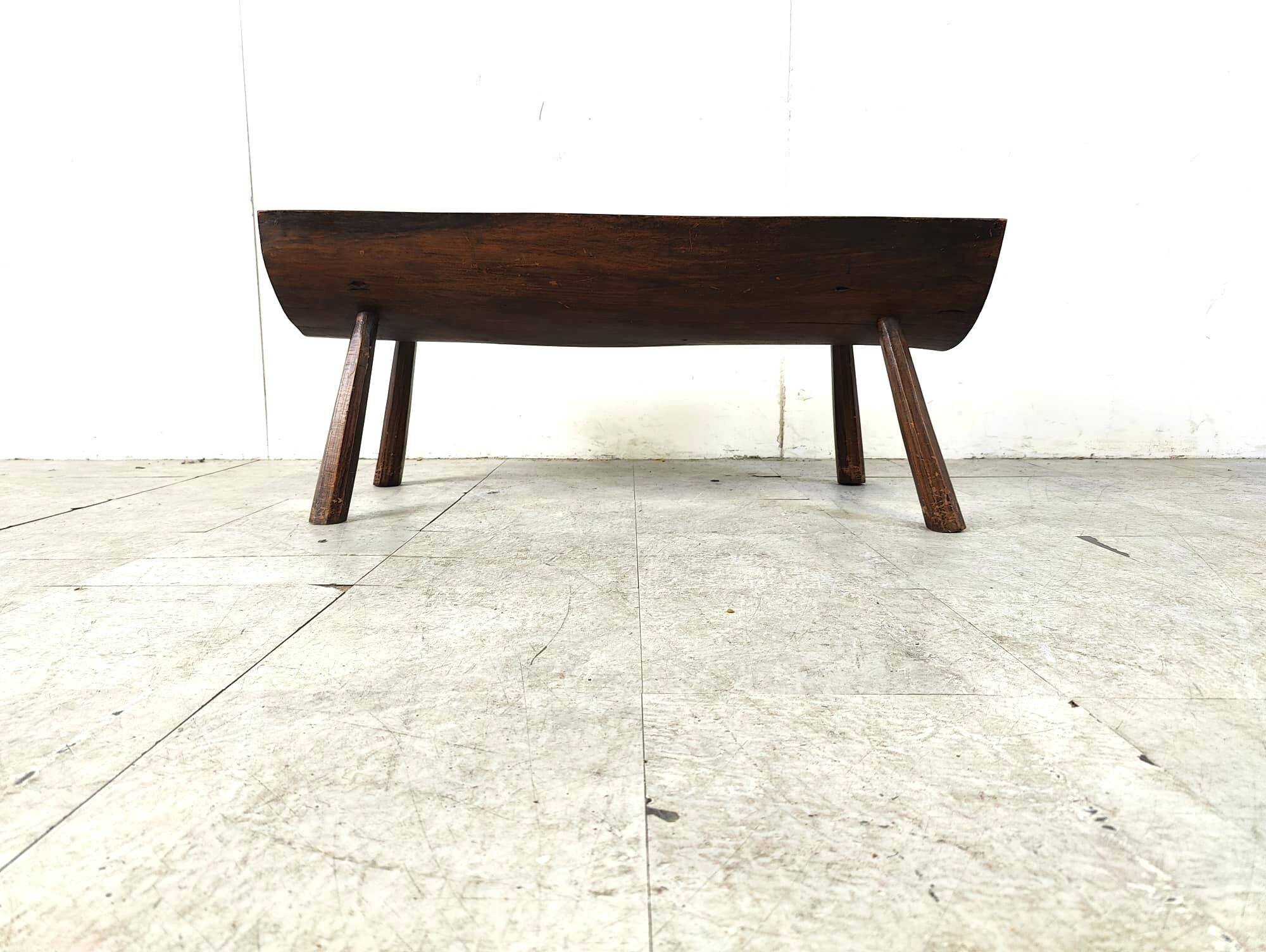 Solid wooden brutalist coffee table, 1960s