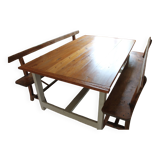 Rare old table with 2 drawers from southern Brittany and its benches