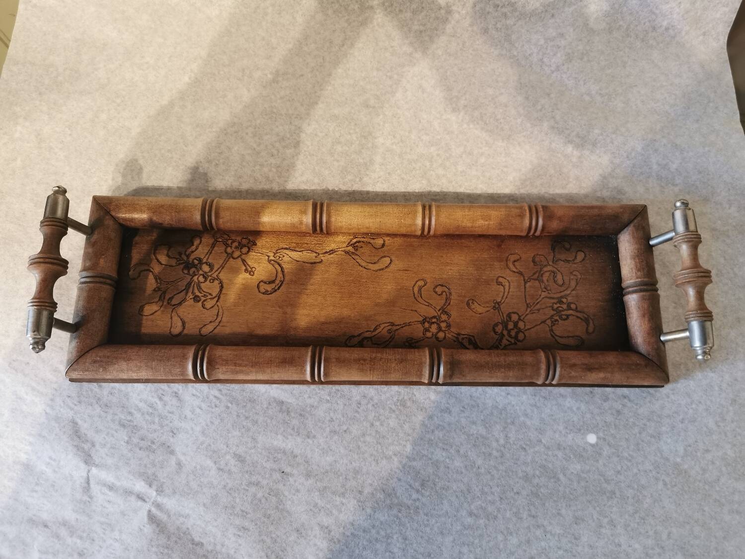 Art Nouveau wood and metal tray