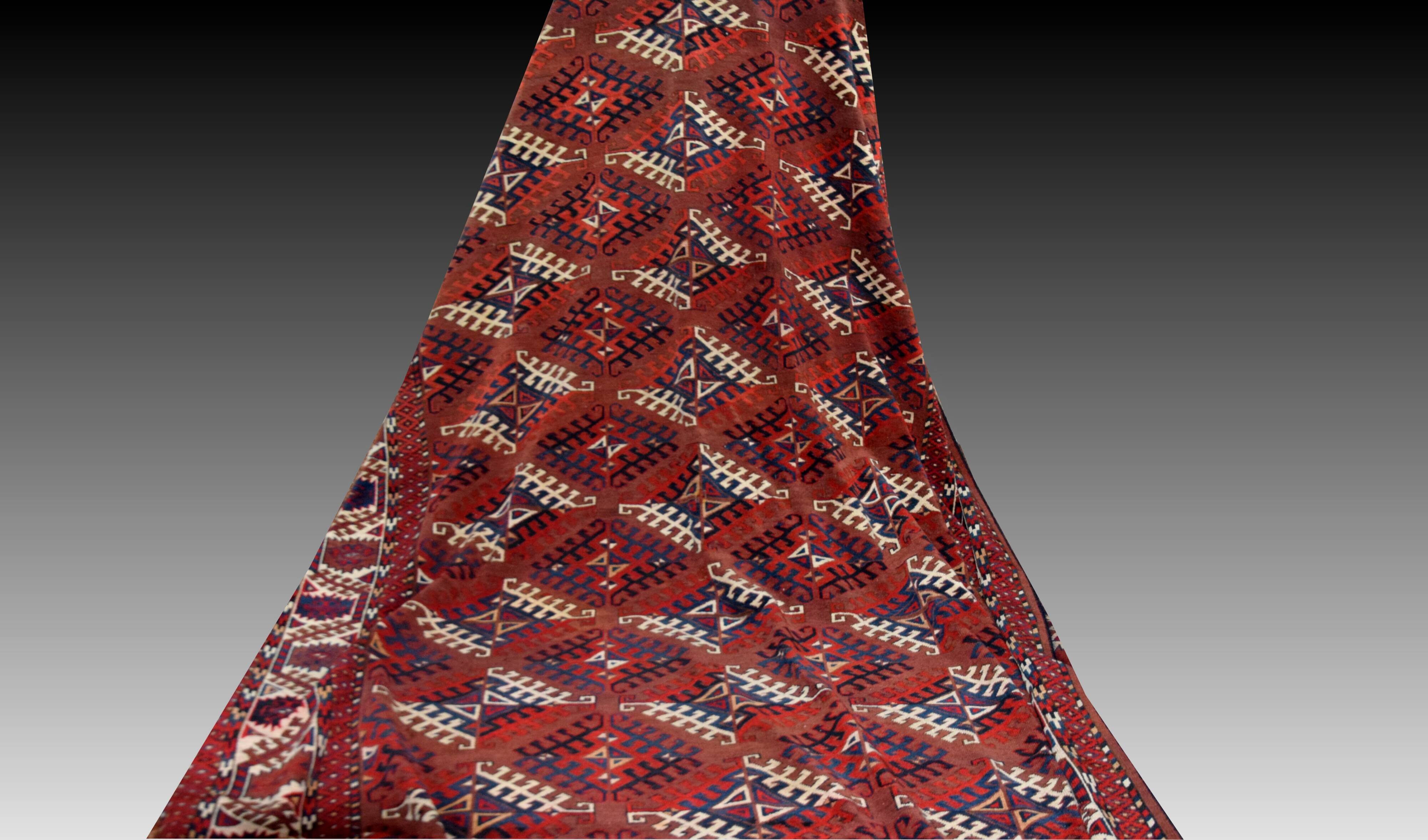 Large Antique Turkmen Bukhara Yomud Rug: 3.45 X 2.08 Meters