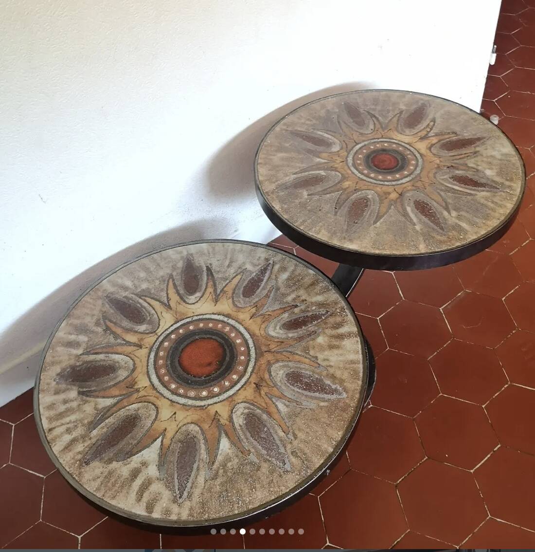 Table basse double plateau lave émaillée DS Picard / Monsan Picard vintage