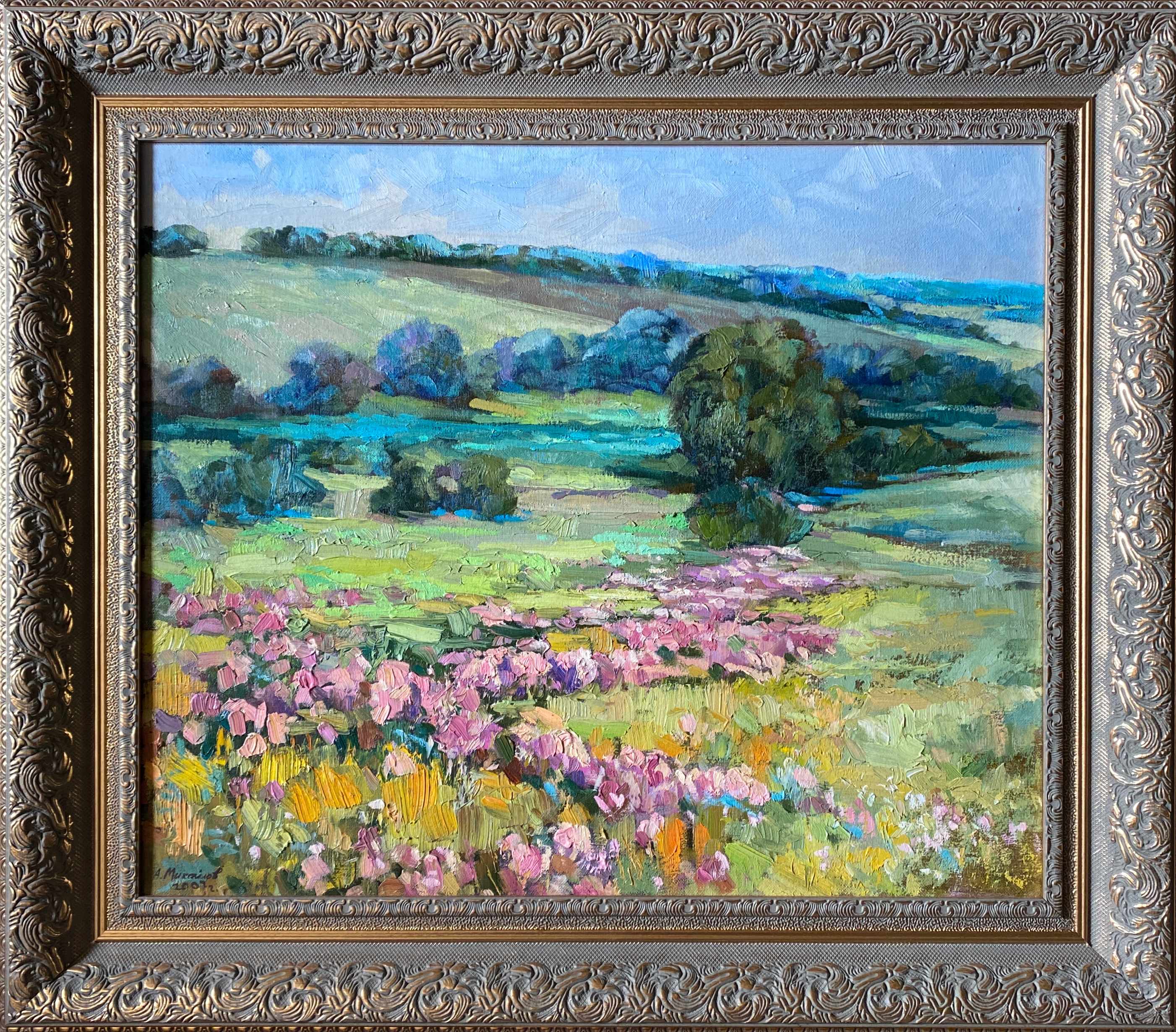 Table HST "Flower Fields" Ukrainian School XX° signed + frame