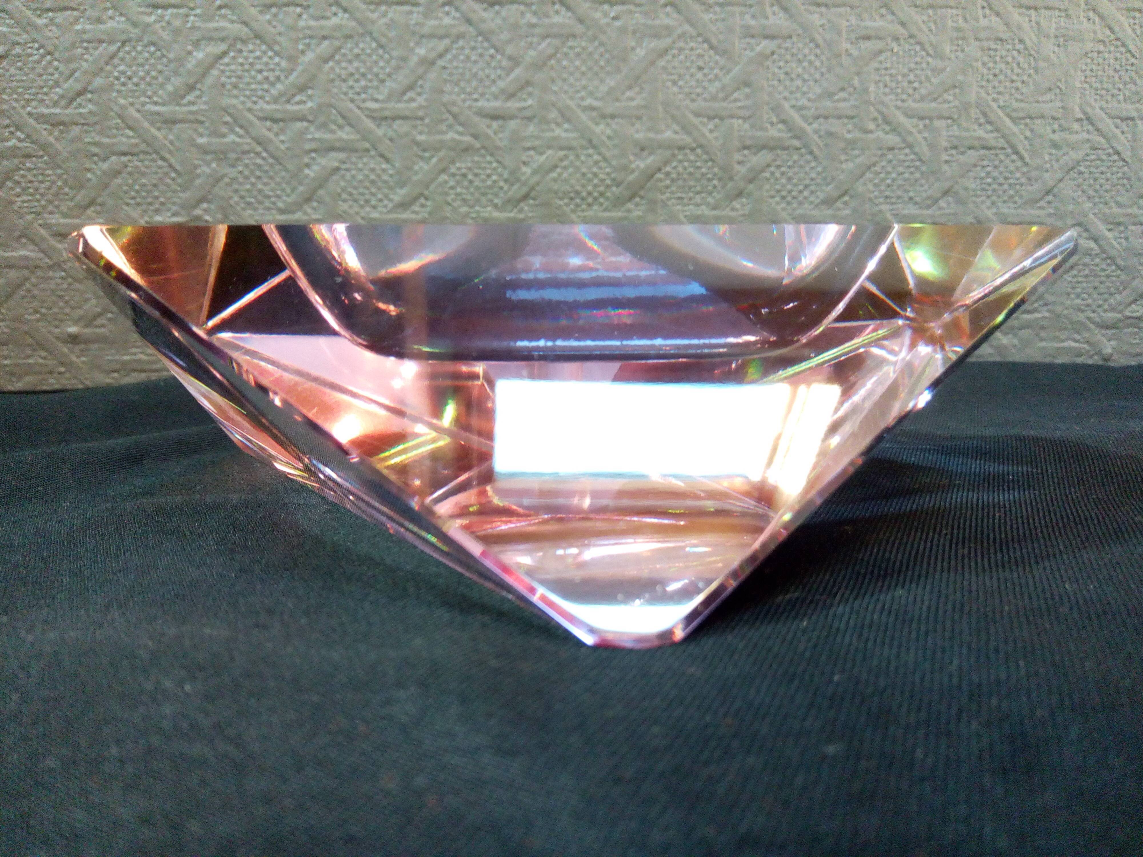 Murano glass multi-faceted ashtray, light purple colour