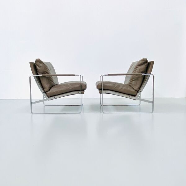 fauteuil scandinave en cuir taupe de Preben Fabricius pour Walter Knoll