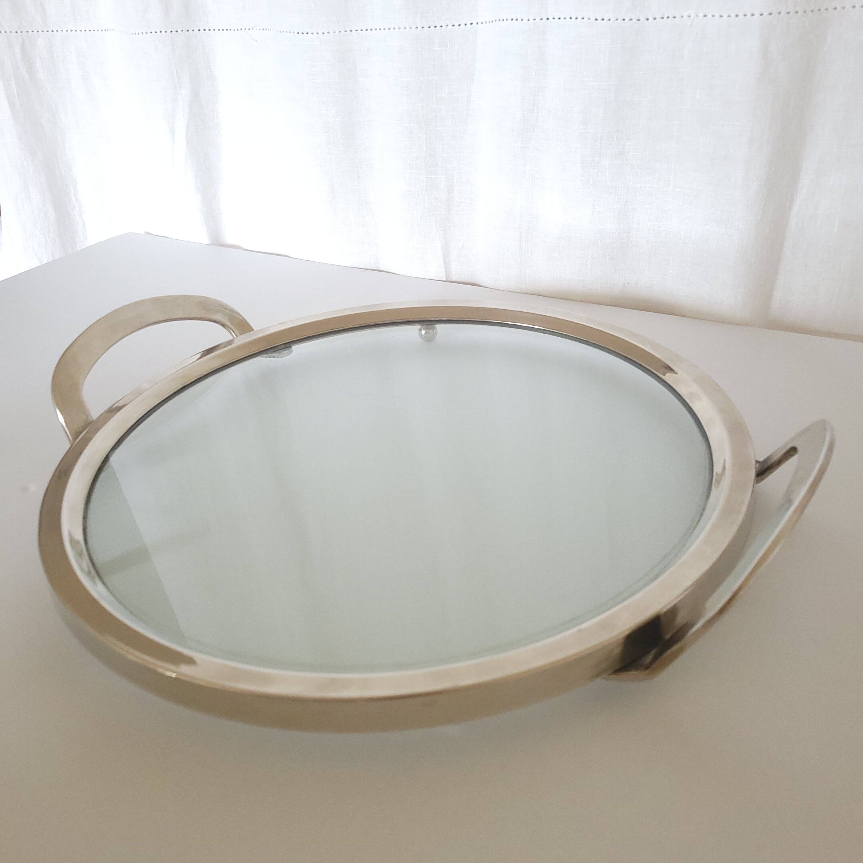 Glass and silver-plated metal tray