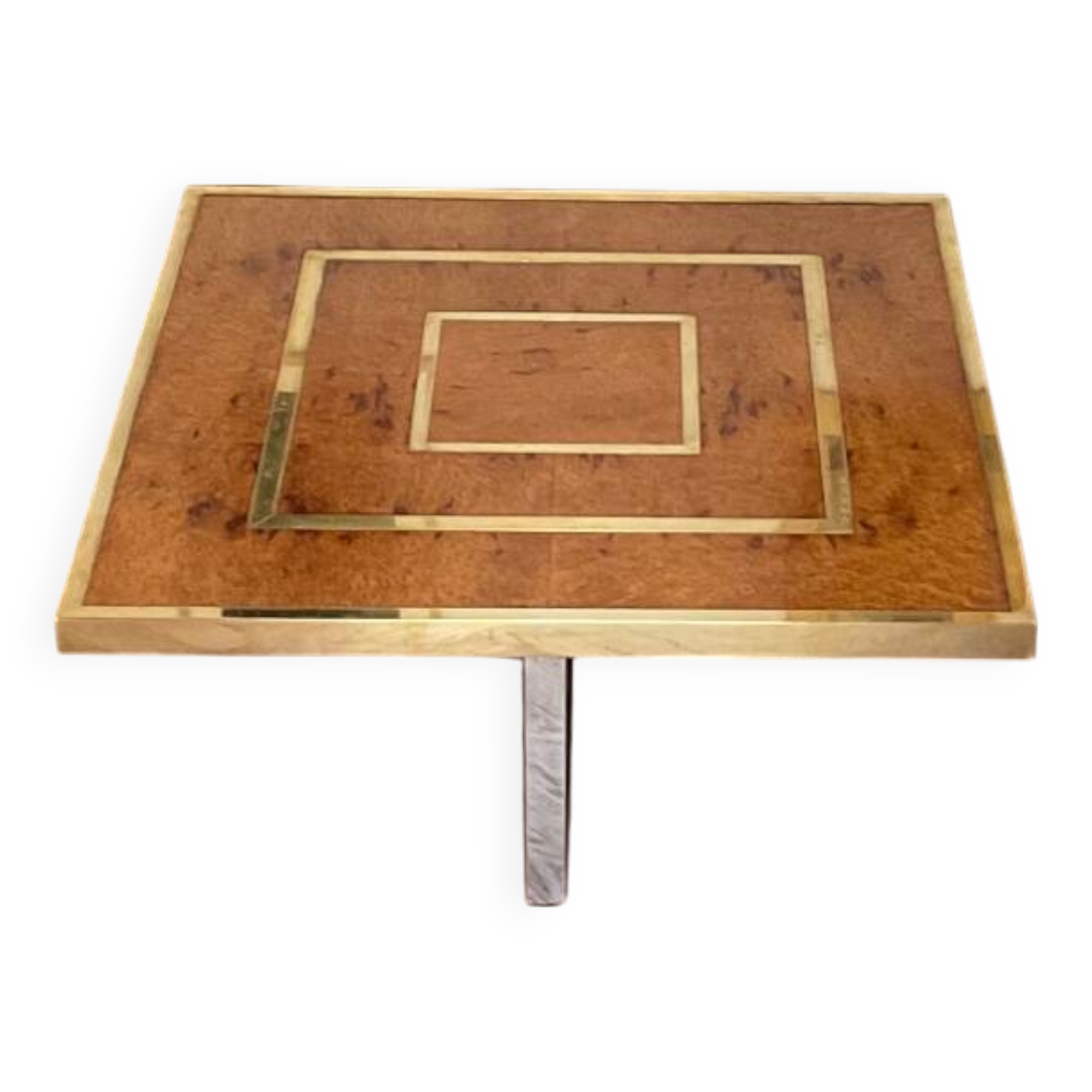 Coffee table in elm burl and brass vintage 1970s