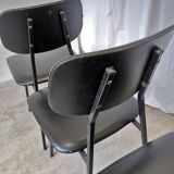SET of 4 Vintage School Chairs /Black Leather / STOL Kamnik 80s Yugoslavia