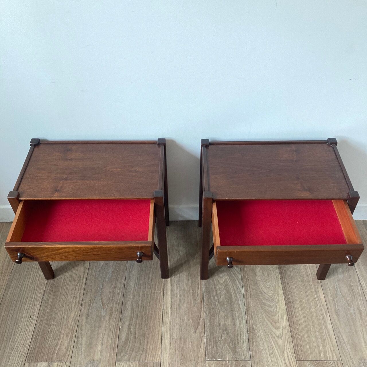 Pair of walnut bedside tables