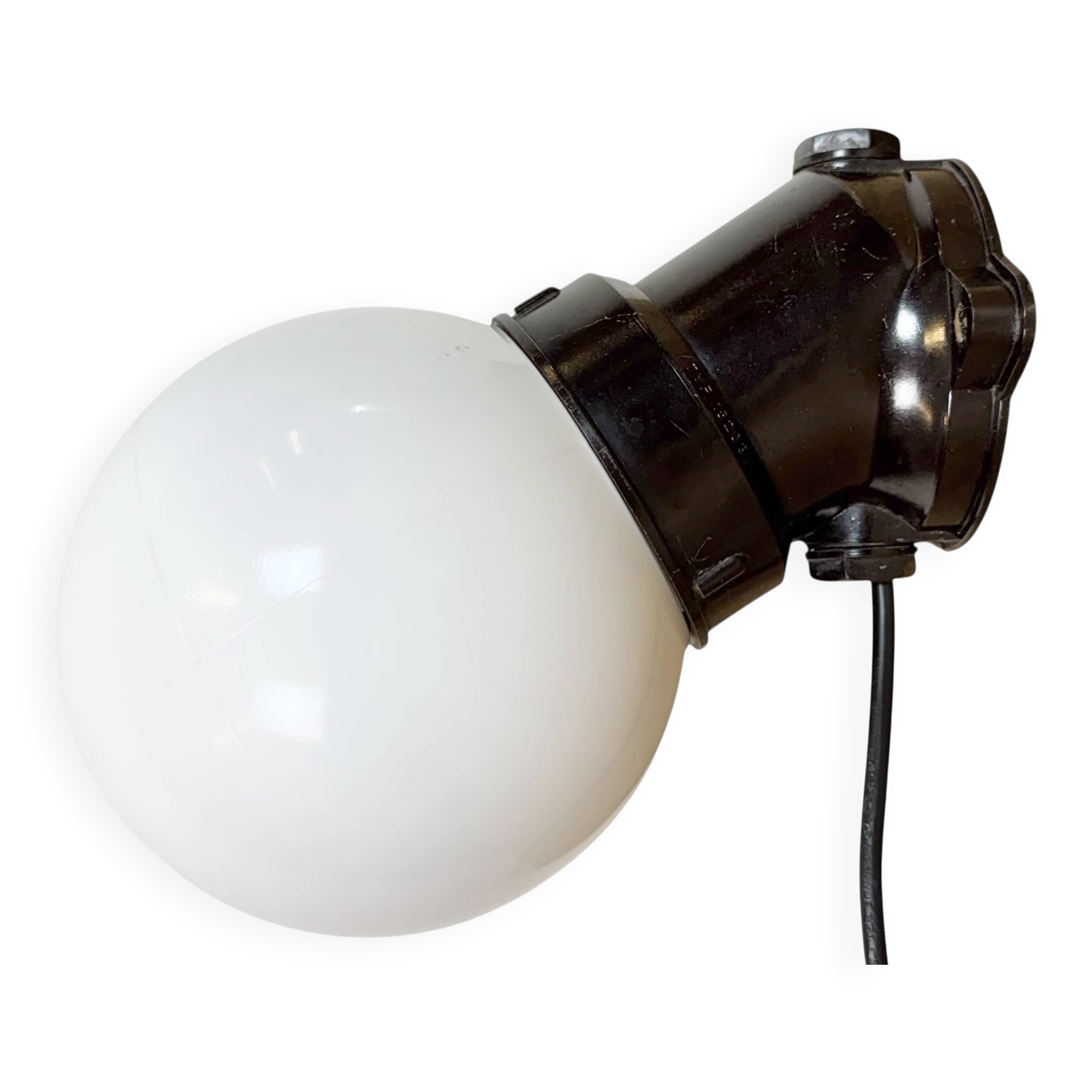 Vintage Brown Bakelite Wall Light with Milk Glass, 1970s