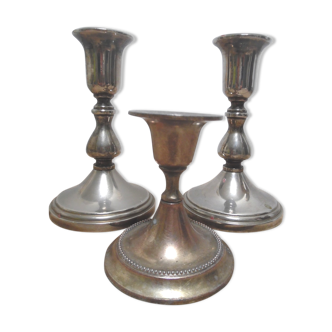 Trio de bougeoirs métal argenté