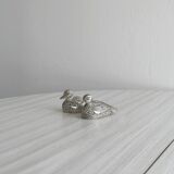 Silver plated duck shaped salt and pepper shakers