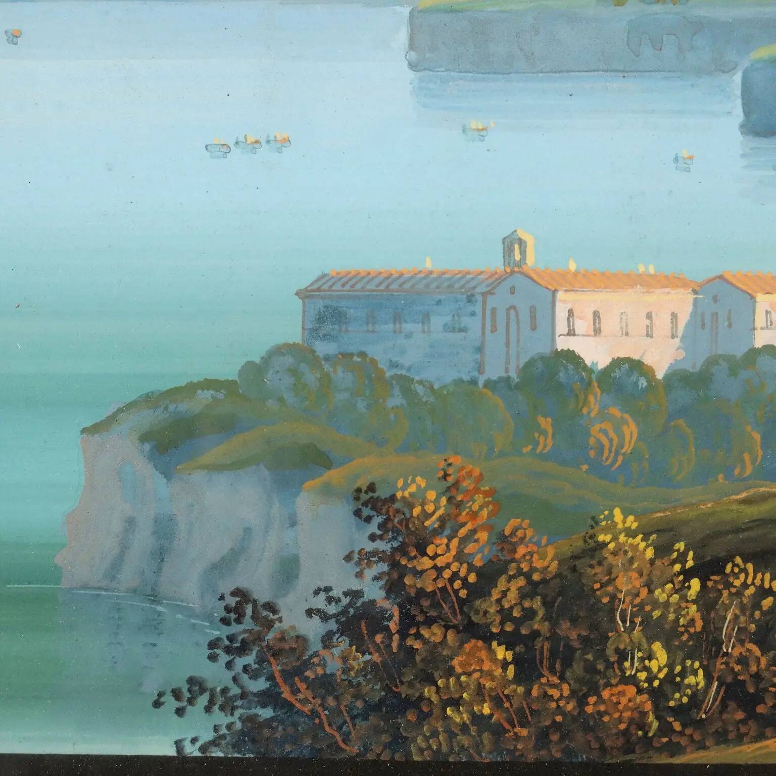 Peinture ancienne gouache avec vue sur Sorrente XIXe siècle