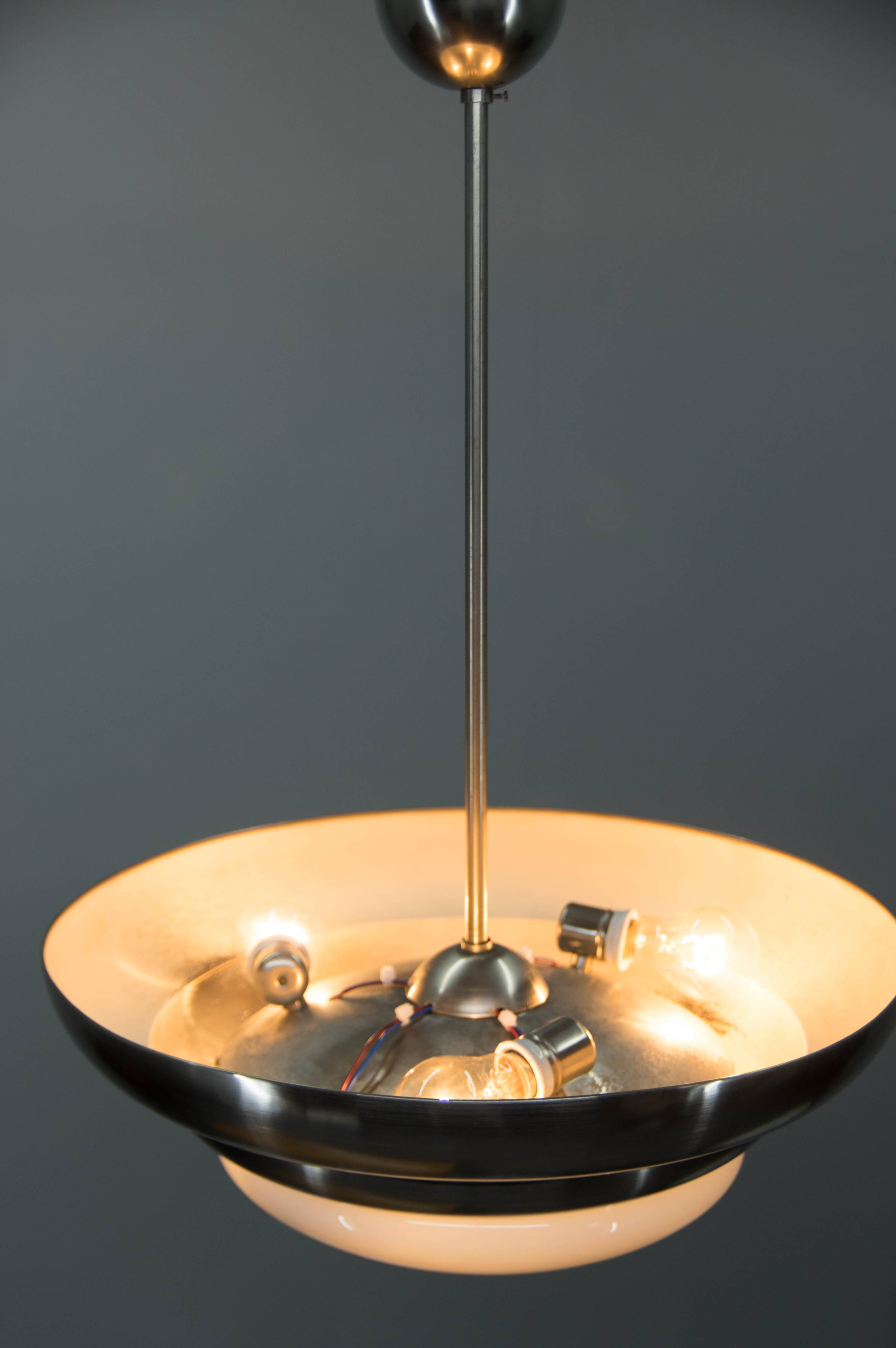 Rare Franta Anýž Nickel Chandelier, 1930s, Restored