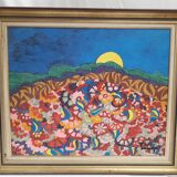 Old oil painting on canvas stamped from the 70s