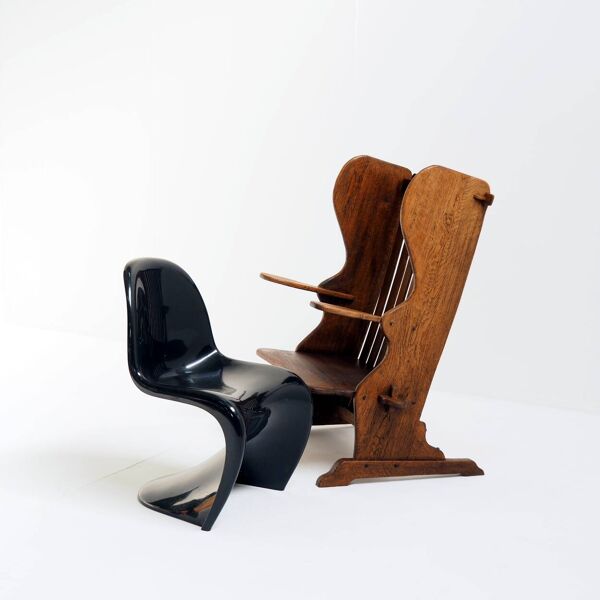 Banc d'entrée en chêne des Arts et Métiers néerlandais antique, début du 20e siècle