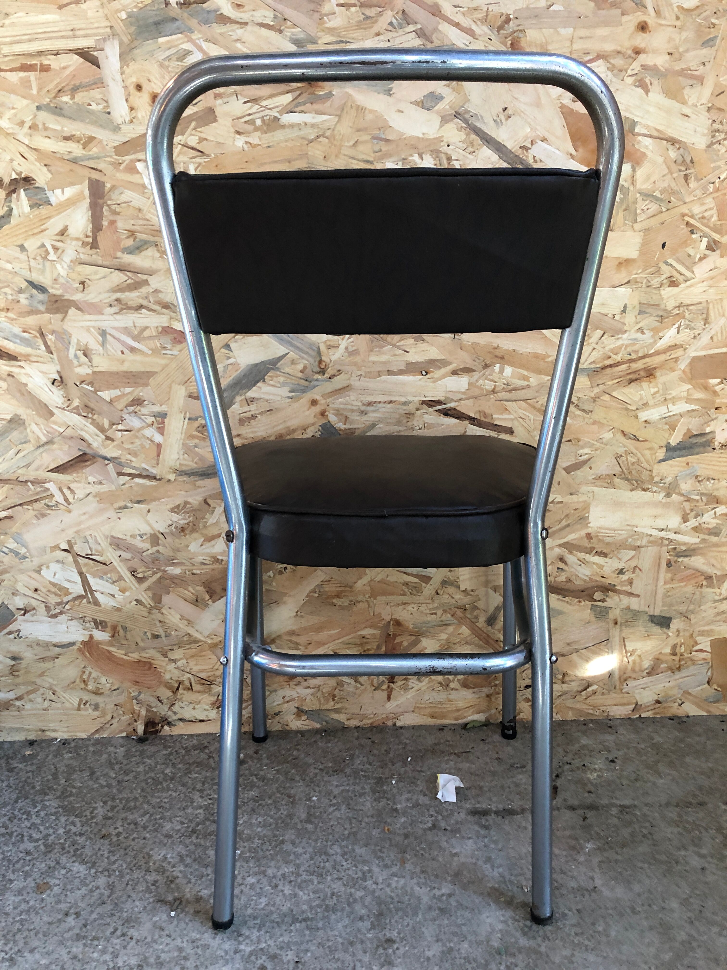 Old chair metal chrome & skaï brown 70s vintage