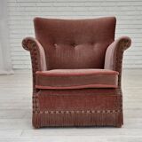 1970s, Danish armchair, salmon pink furniture velour, beech wood.