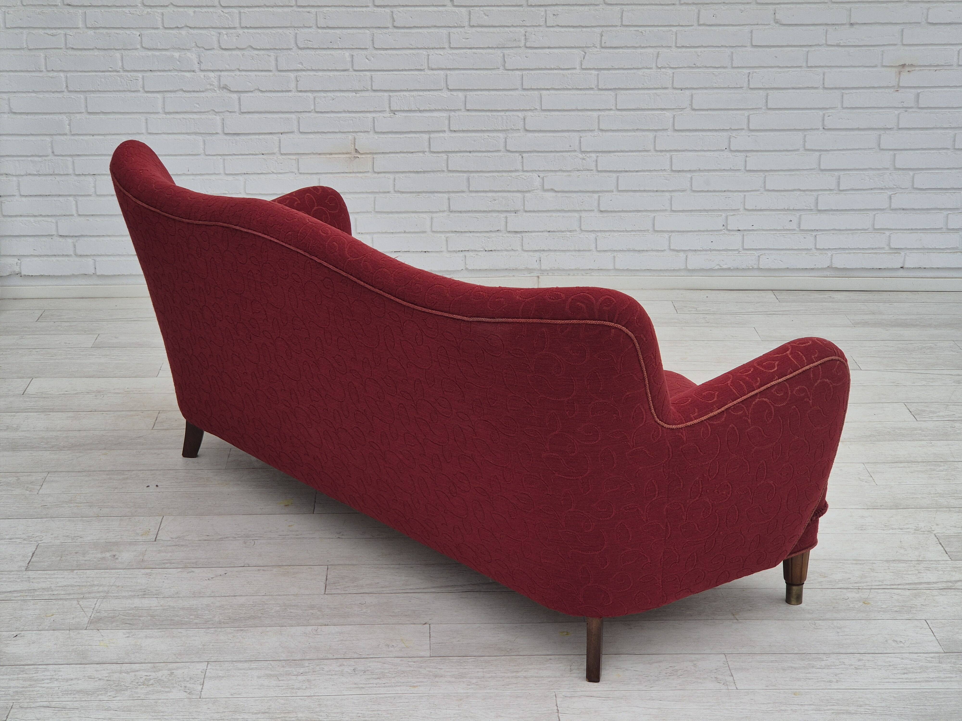 Années 1960, canapé danois 3 places, état d'origine, tissu coton-laine.