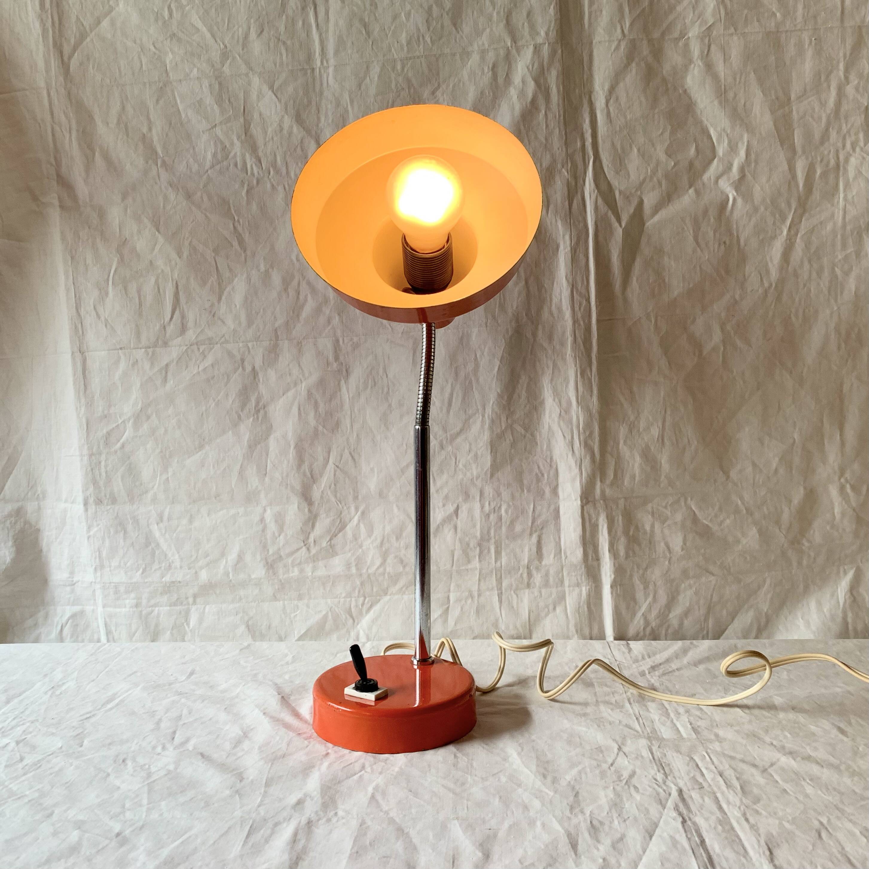 Vintage desk lamp in orange lacquered metal