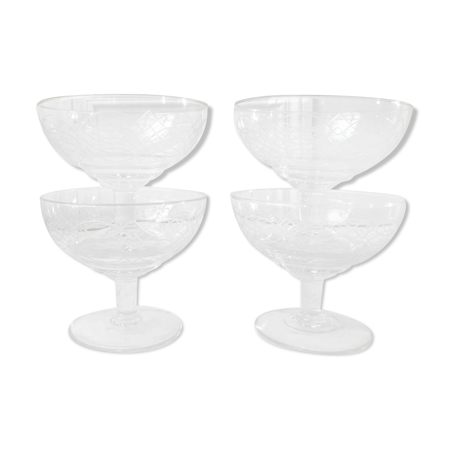 Set of 4 wide glasses of champagne in crystalline 60s