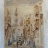 Tableau Aquarelle originale "Vue Orientaliste Medina" signée Rose Picard