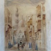 Original watercolor painting "Orientalist View of Medina" signed Rose Picard