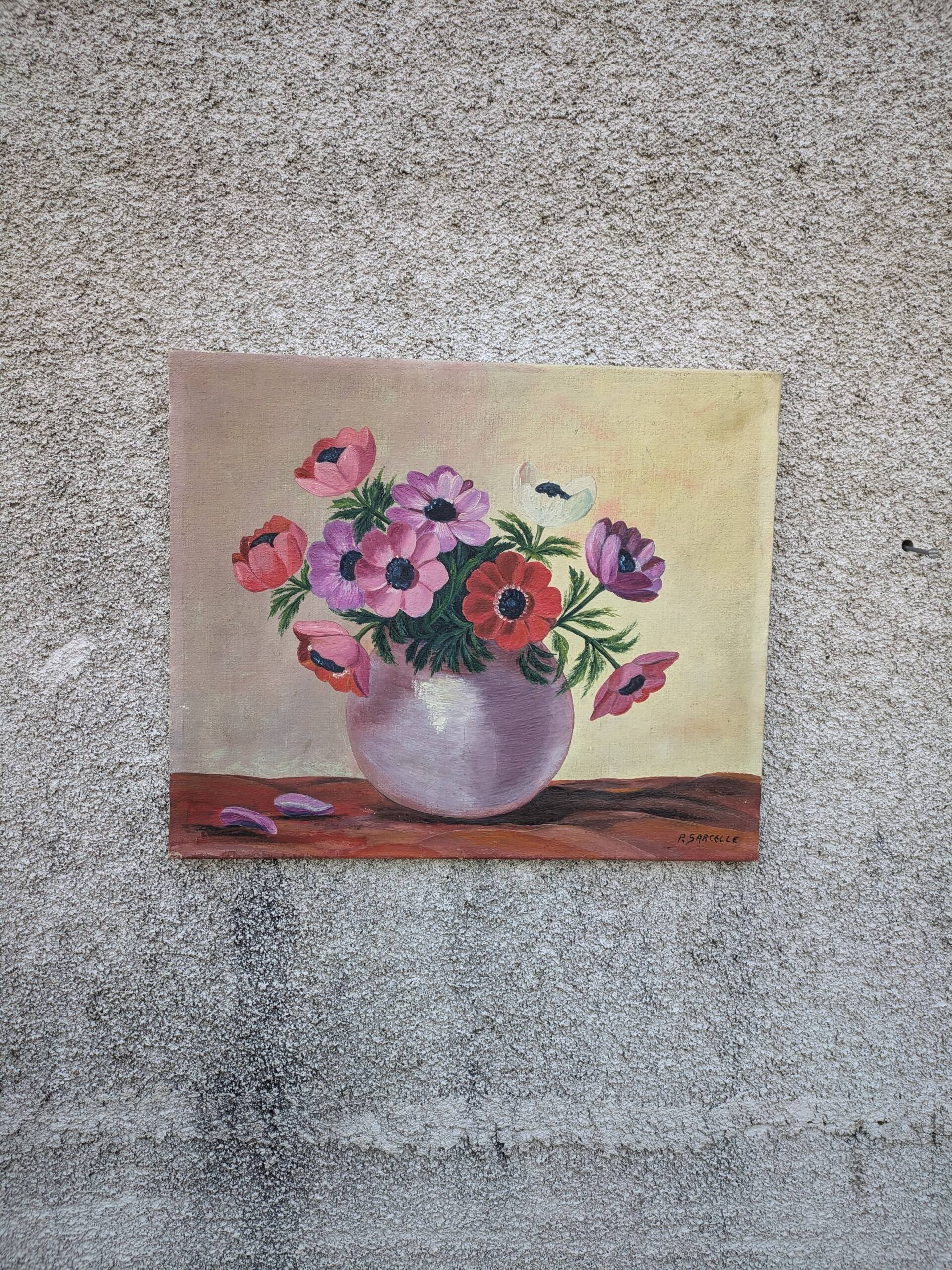 Old painting, anemones