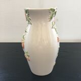 Vase decorated with strawberries in slip