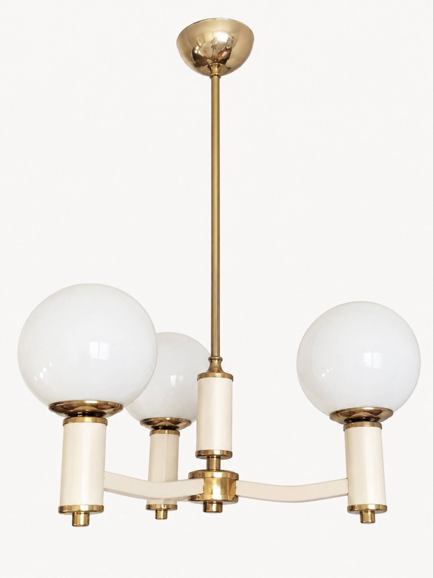 French vintage chandelier delmas montauban – 3 globes, ivory and gold