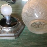Charles Ranc art deco lamp, bedside lamp, nickel-plated bronze and glass globe