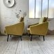 Paire de chauffeuses fauteuils vintage velours jaune